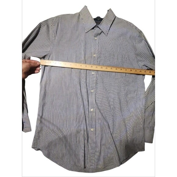 Dockers Men’s Large Dress Shirt Blue Gray Stripe Long Sleeve Wrinkle Free - Picture 3 of 6